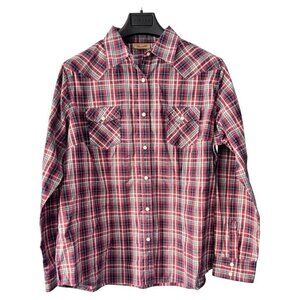 Wrangler‎ Retro Plaid Pearl Snap Men's Western Shirt Red White blue XXL Cotton
